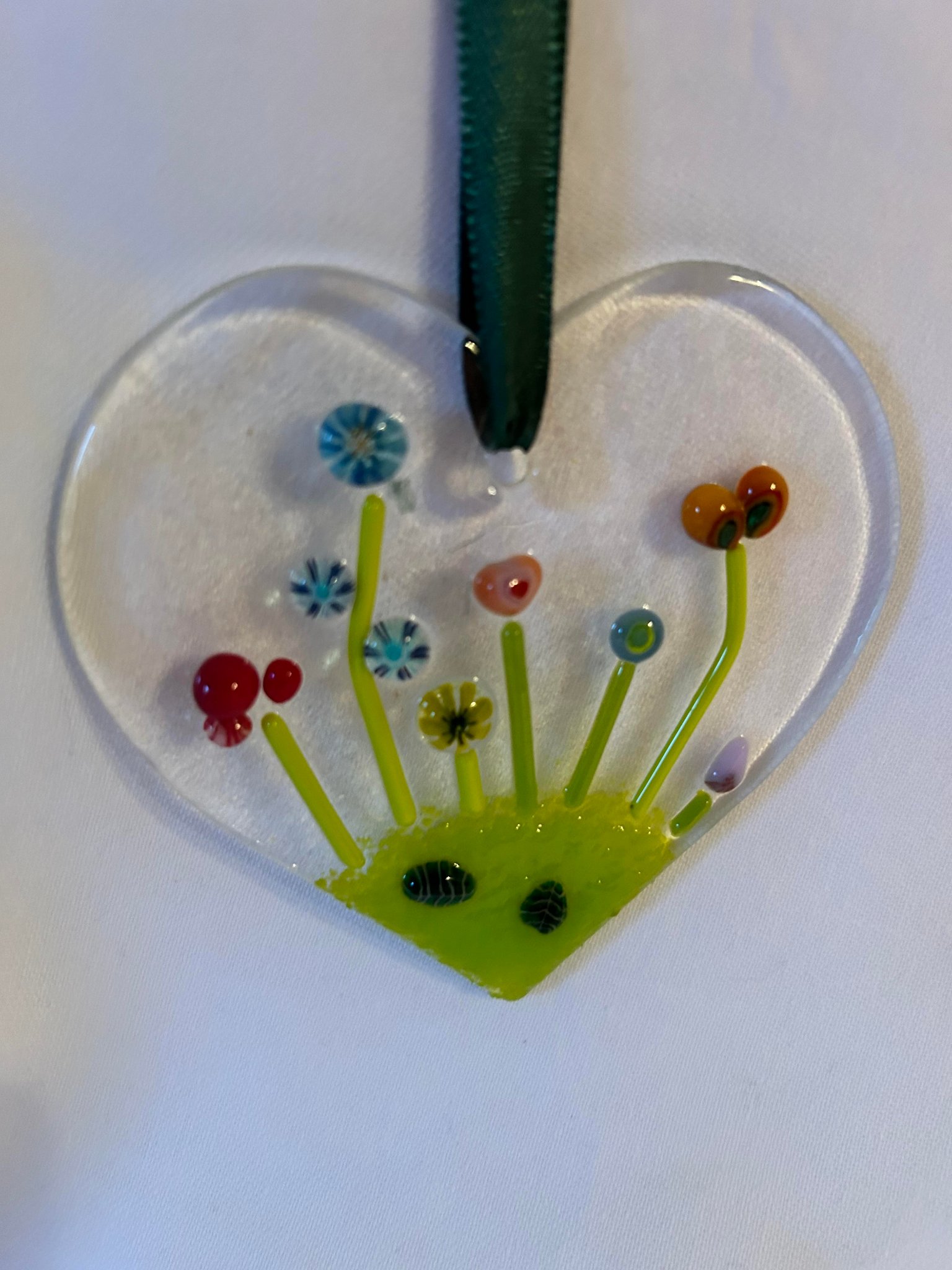 Fused glass — heart with flowers