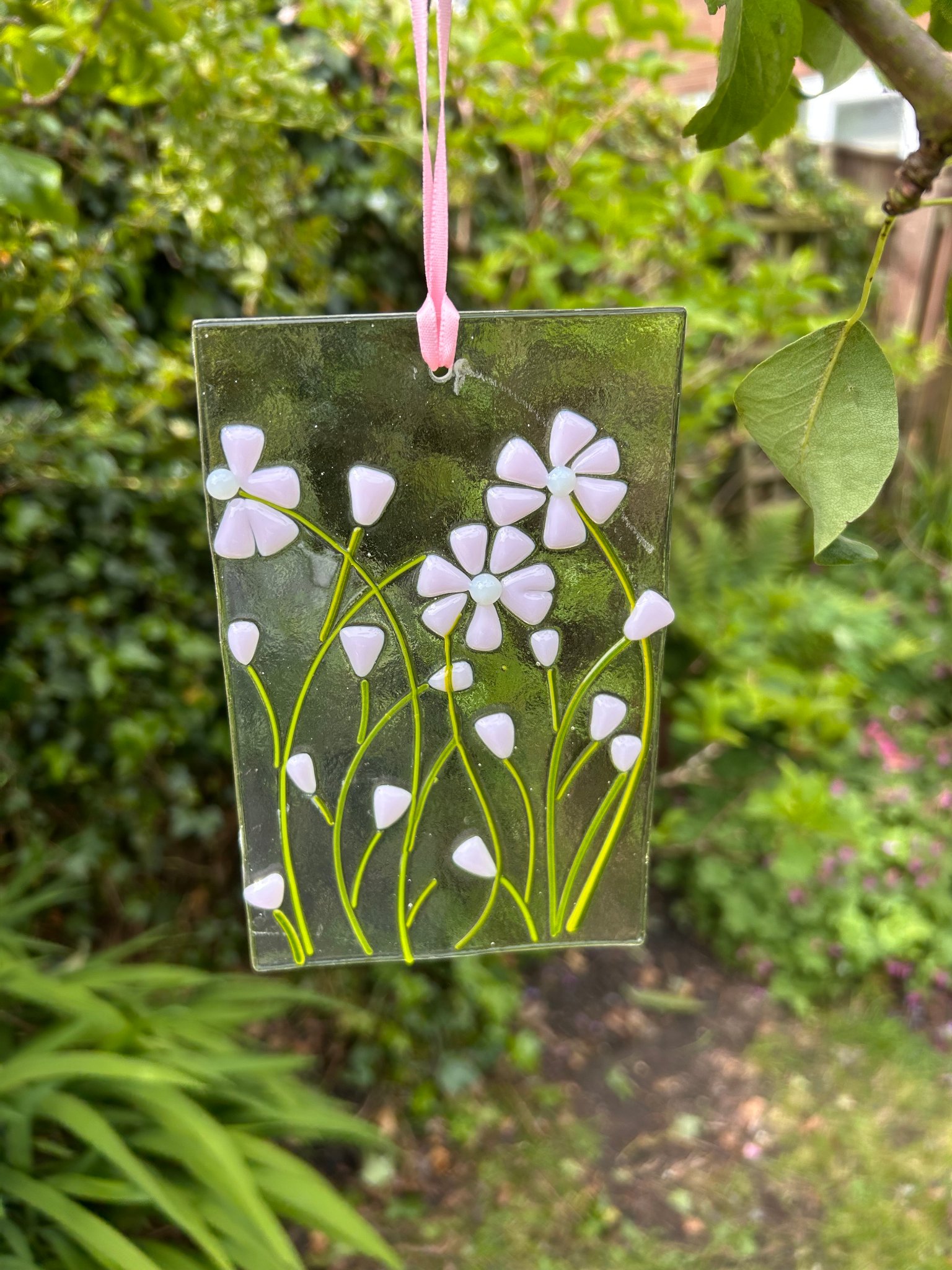 Fused glass — pink flowers